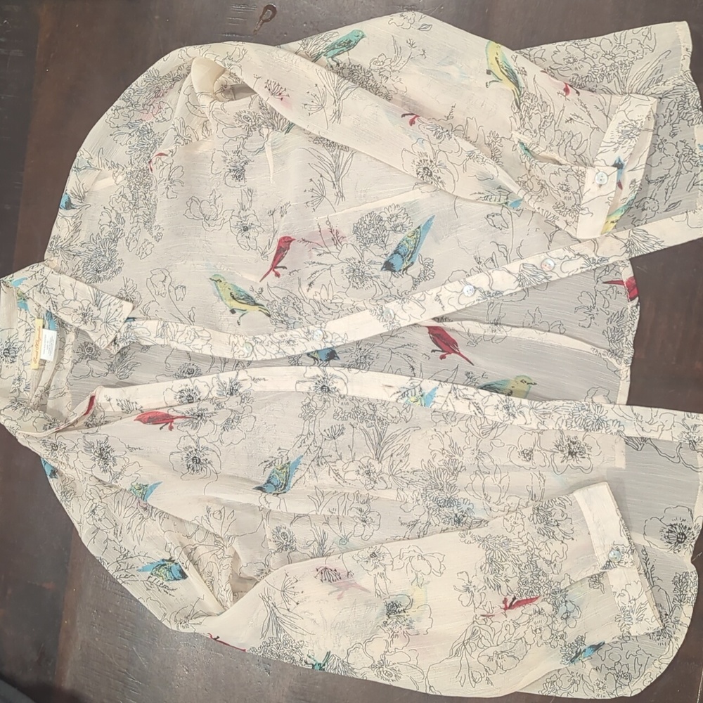 Sheer long sleeved blouse with birds